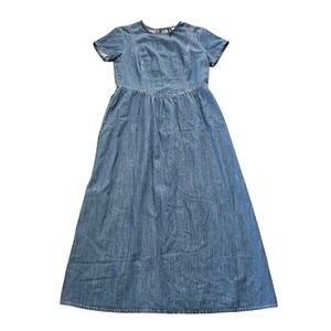 H&M Divided Denim Maxi Dress Womens Medium Blue Cotton Cottagecore Prairie